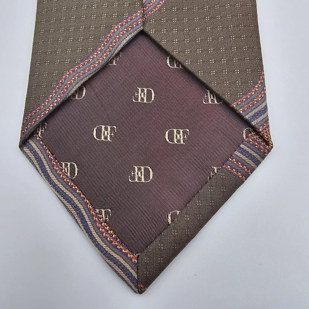 Daniel De Fasson Silk Tie Mens Brown‎ Earth Tone Wavy Stripe Geometric Handmade